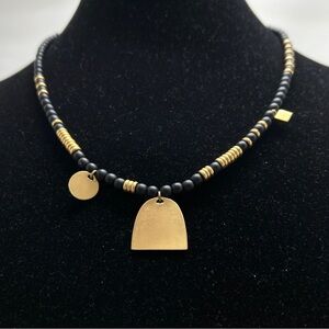 Madewell, Black Stone And Gold Beaded Short Necklace, High Quality, Asymmetrical
